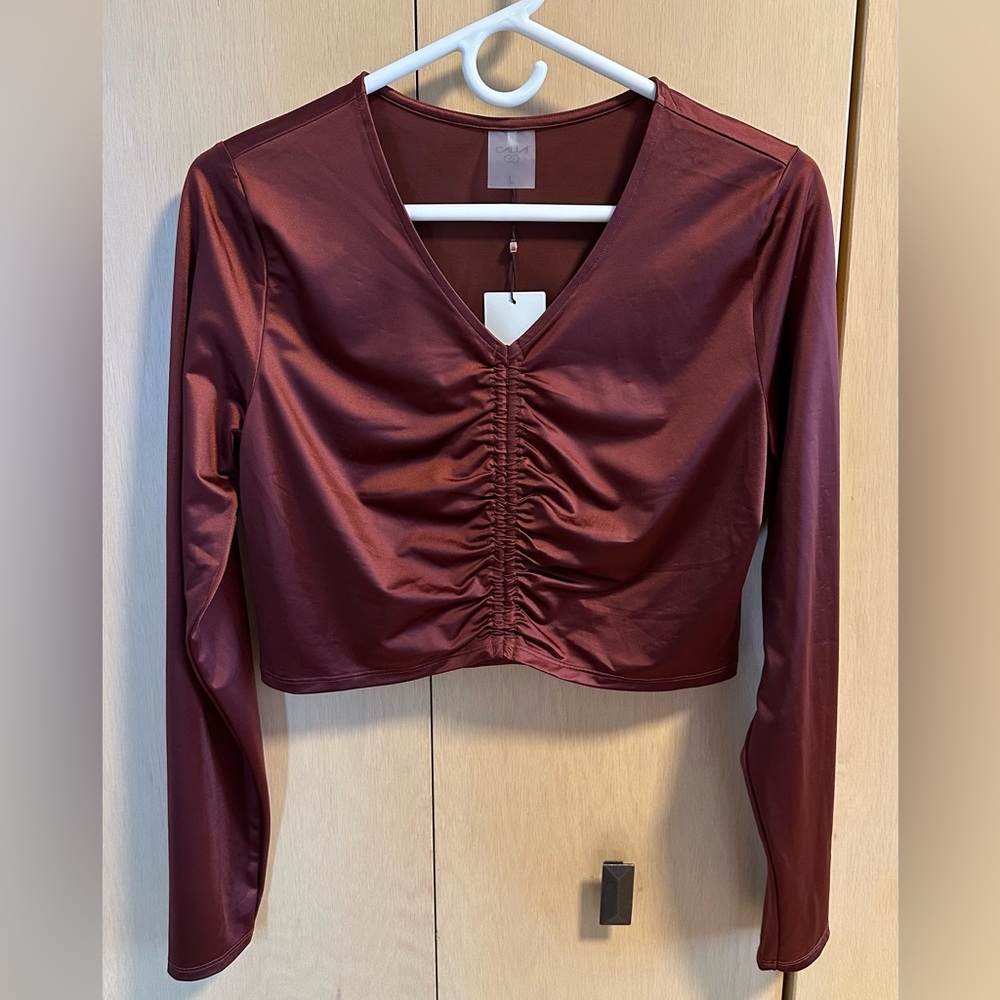 Calia Long Sleeve Ruched Crop Athletic Top - NWT